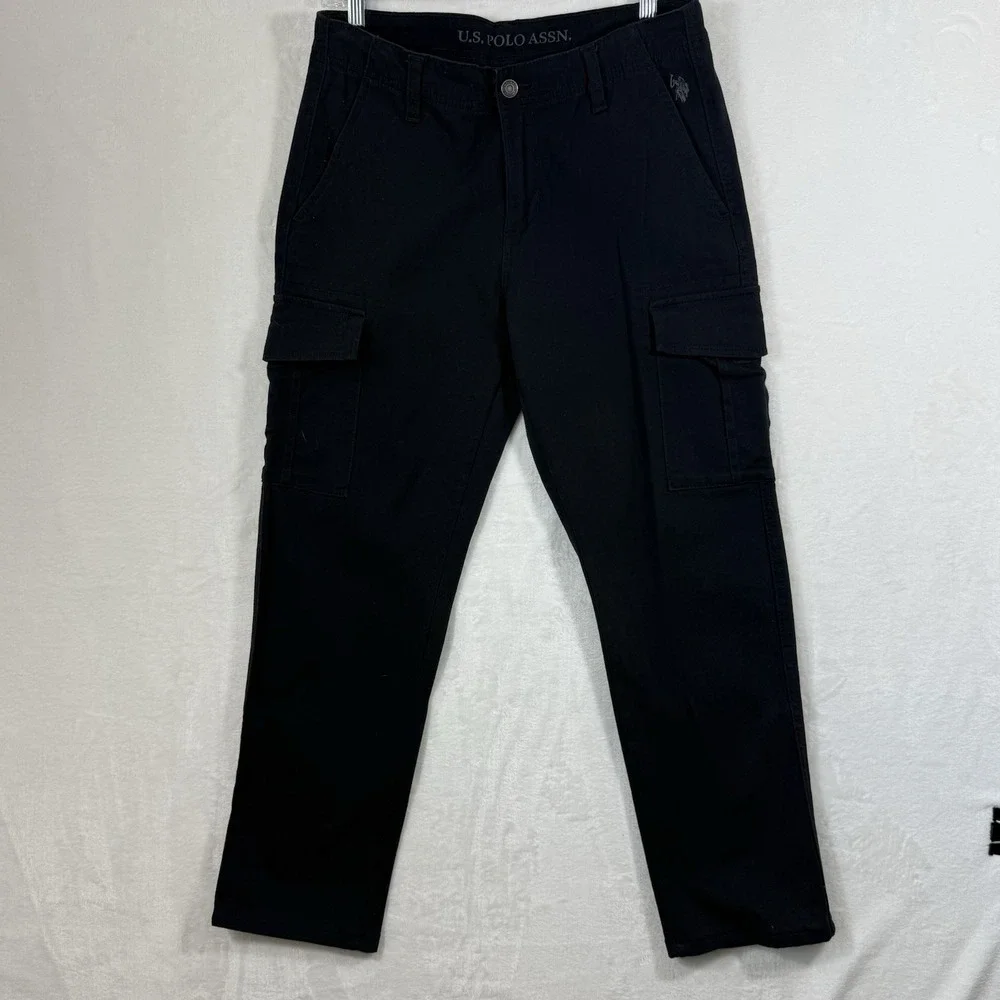 US Polo Assn Mens Black‎ Cargo Pants Activate Stretch Utility Straight Leg L30